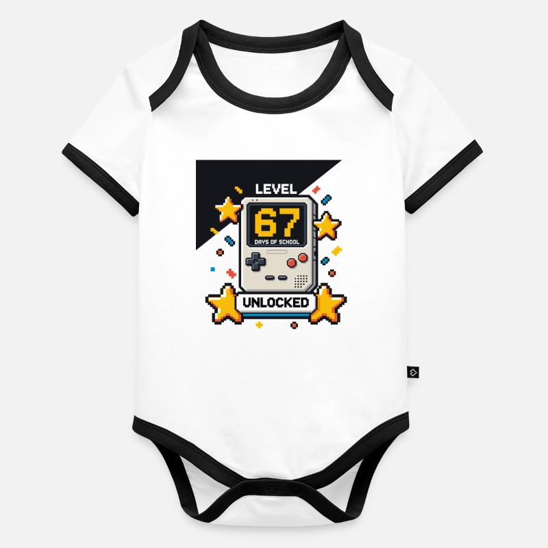 Level 67 Tage Schule Unlocked Pixel Gamer Organic Baby Contrasting Bodysuit