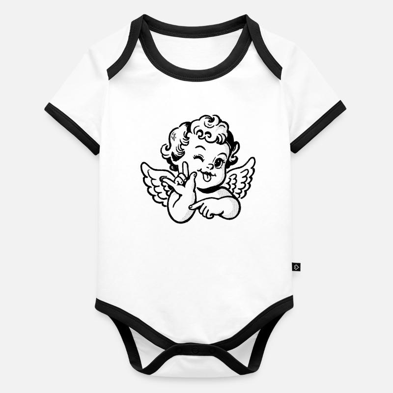 Chérubin Je t’aime – Ange avec le signe de main ILY Body Bébé bio contrasté manches courtes