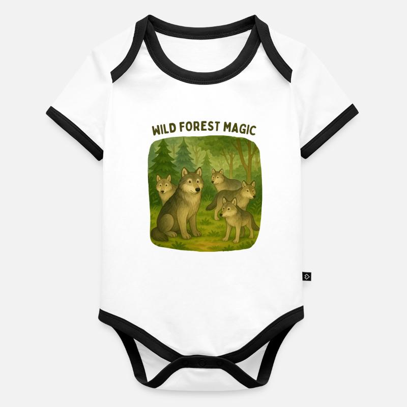 Waldmagie der Wölfe Baby Bio-Kurzarm-Kontrastbody