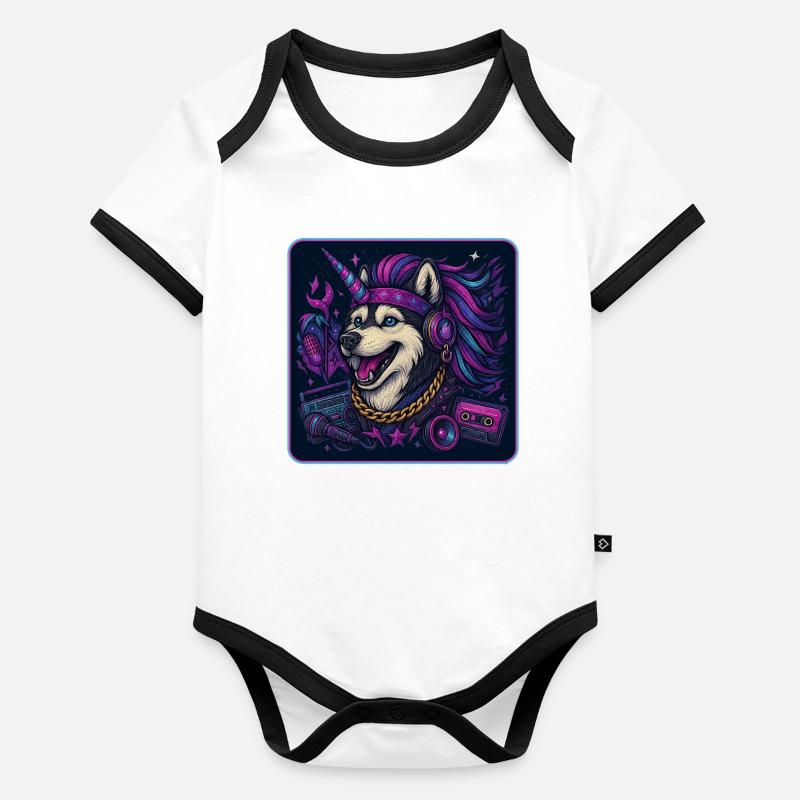 Husky Unicorn Party Organic Baby Contrasting Bodysuit