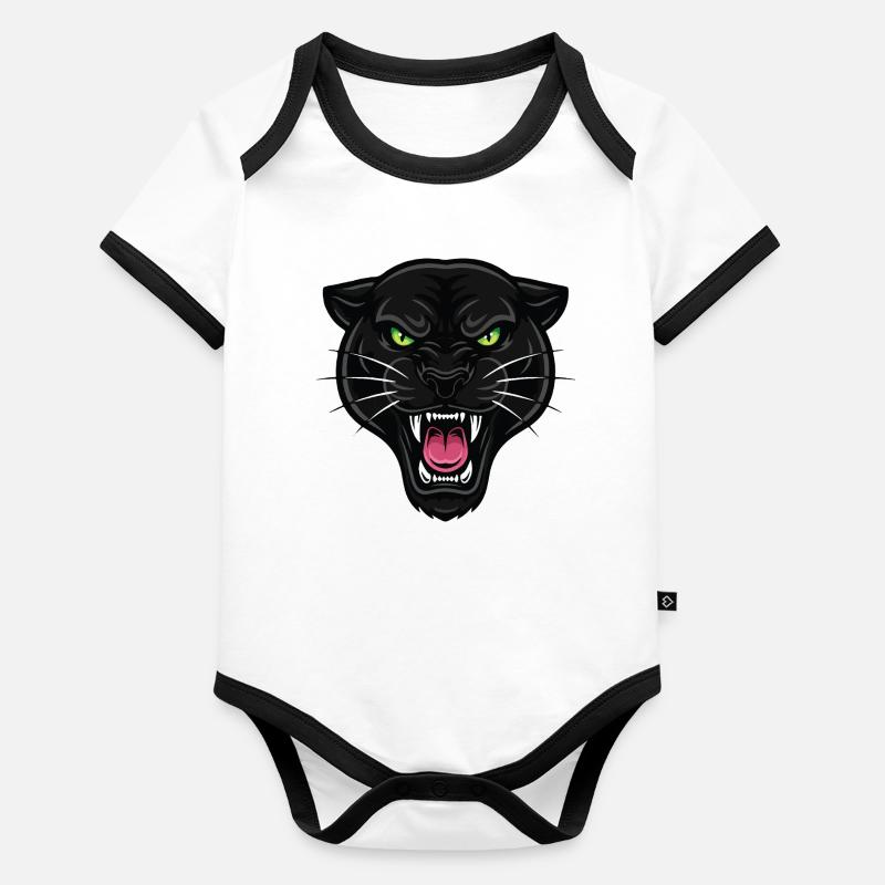 Schwarzer Panther Grüne Augen Stärke Baby Bio-Kurzarm-Kontrastbody