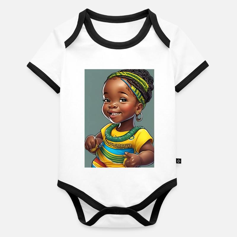Fillette africaine colorée et joyeuse Body Bébé bio contrasté manches courtes