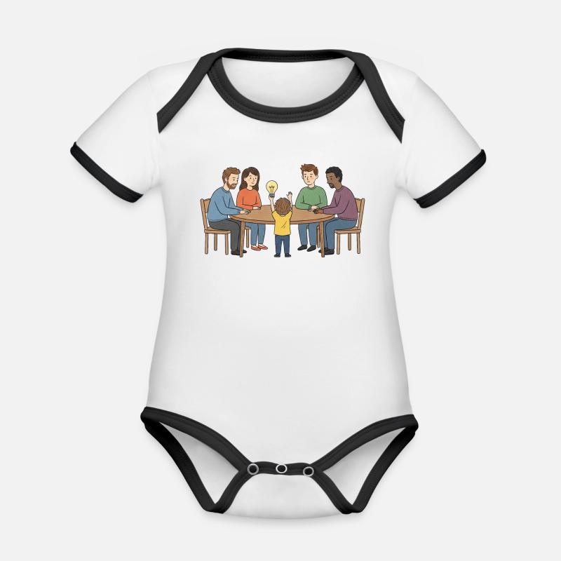 Idée collective autour d'une table - Body Bébé bio contrasté manches courtes - blanc/noir