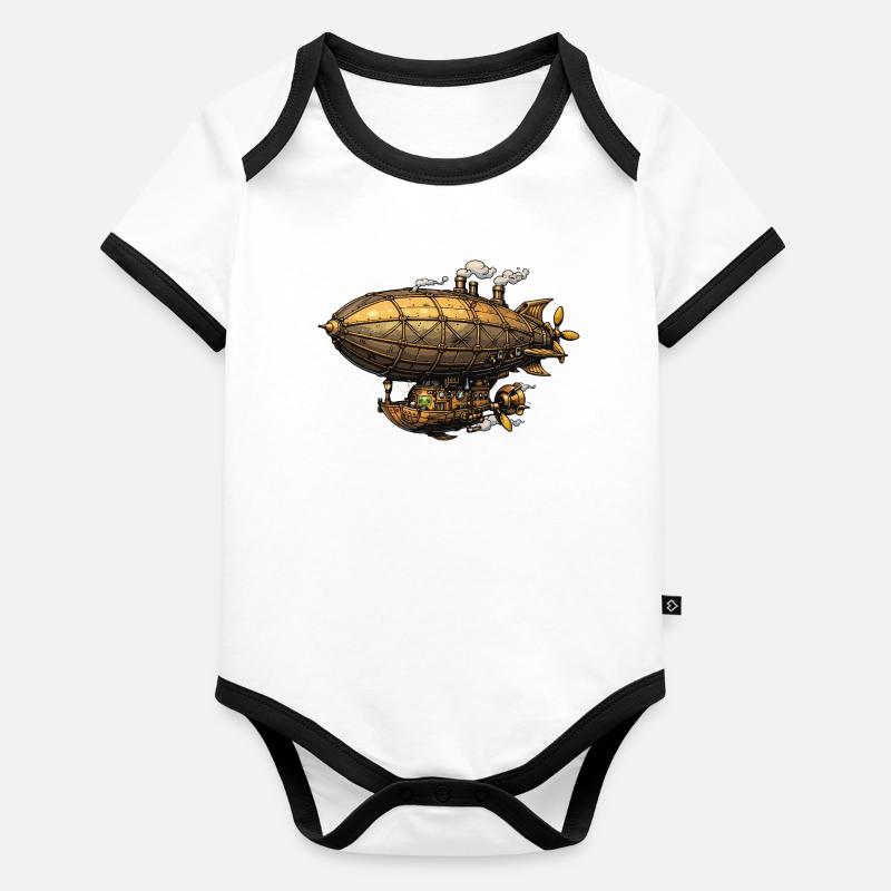 Steampunk Luftschiff Zeppelin Baby Bio-Kurzarm-Kontrastbody