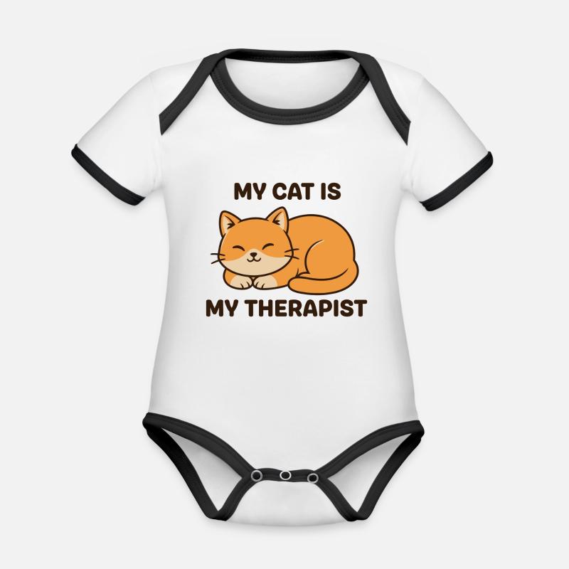 Mon chat est mon thérapeute - Body Bébé bio contrasté manches courtes - blanc/noir