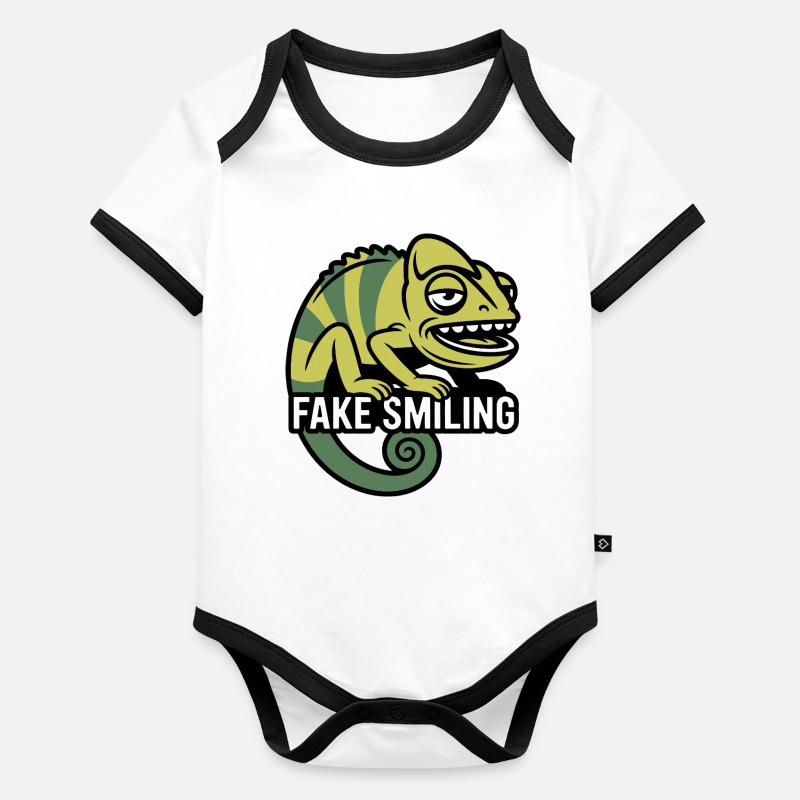Caméléon souriant factice Body Bébé bio contrasté manches courtes