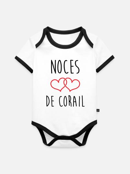 Noces de Corail 11 ans de mariage - Body Bébé bio contrasté manches courtes -  - Devant