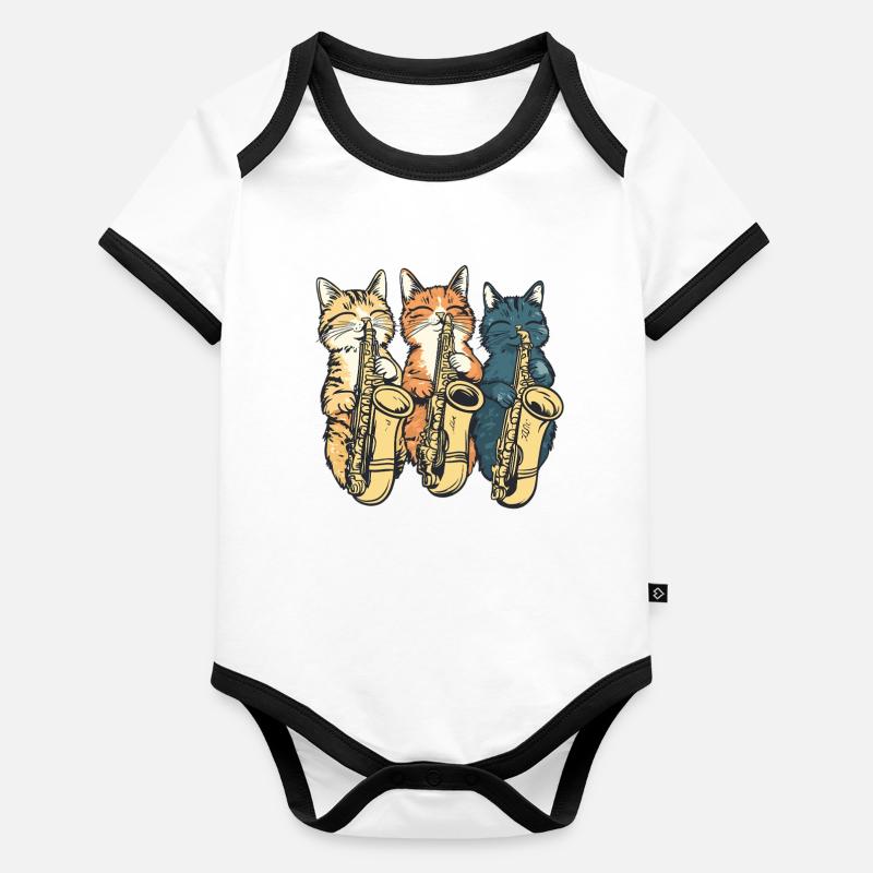 Trio de saxophone chat Body Bébé bio contrasté manches courtes