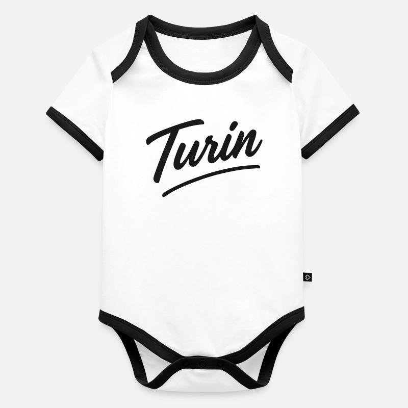 Turin Script Handlettering Baby Bio-Kurzarm-Kontrastbody
