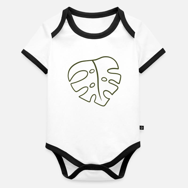 Feuille d’art au trait Monstera Body Bébé bio contrasté manches courtes