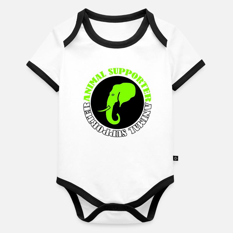 Éléphant Animal Supporter Body Bébé bio contrasté manches courtes