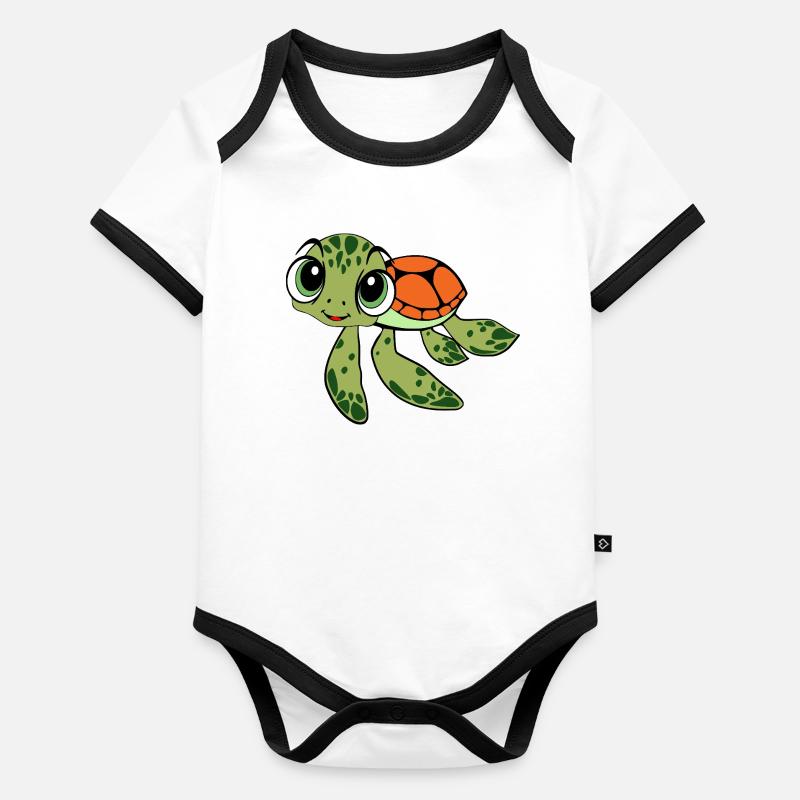 Cheerful Turtle Caricature Organic Baby Contrasting Bodysuit