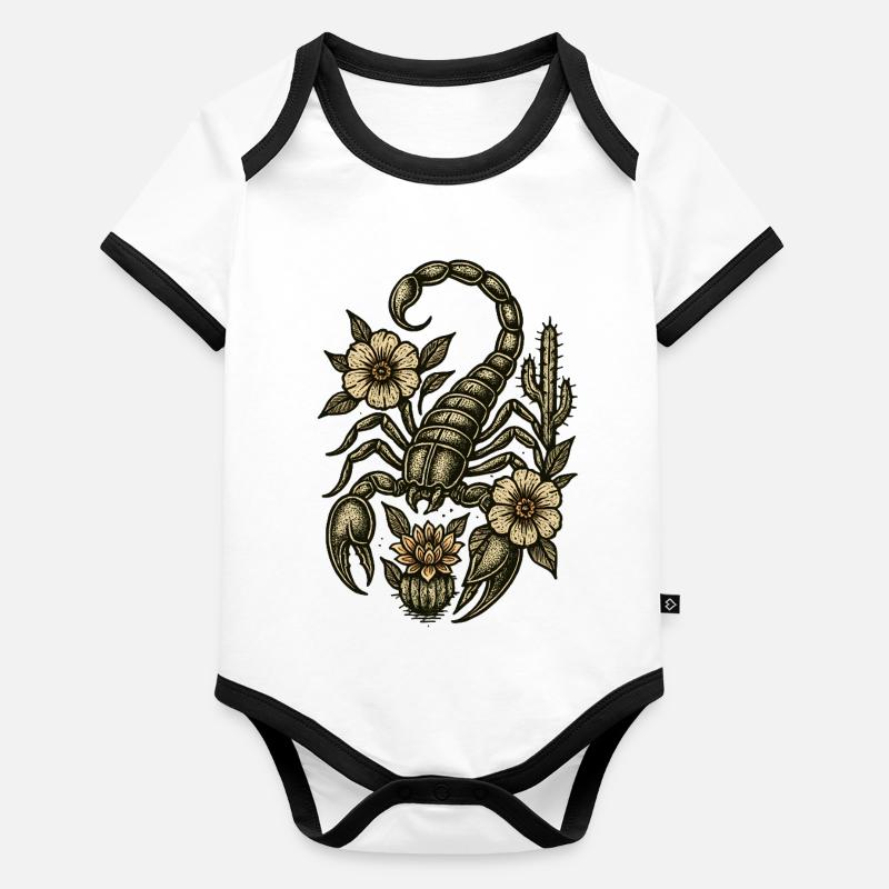 Vintage Scorpion Flower Engraving Organic Baby Contrasting Bodysuit