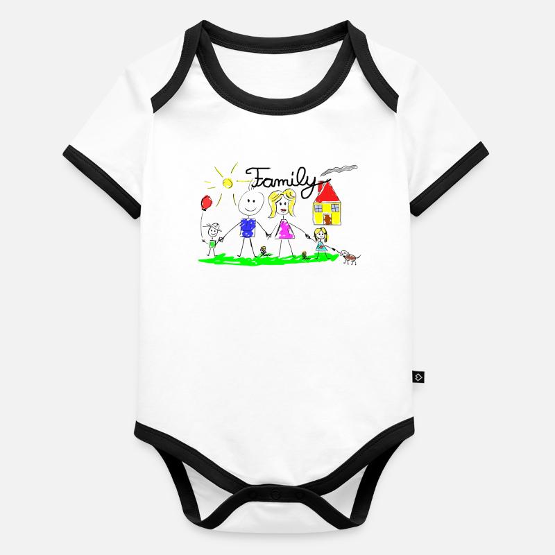 Dessin de lignes familiales Body Bébé bio contrasté manches courtes