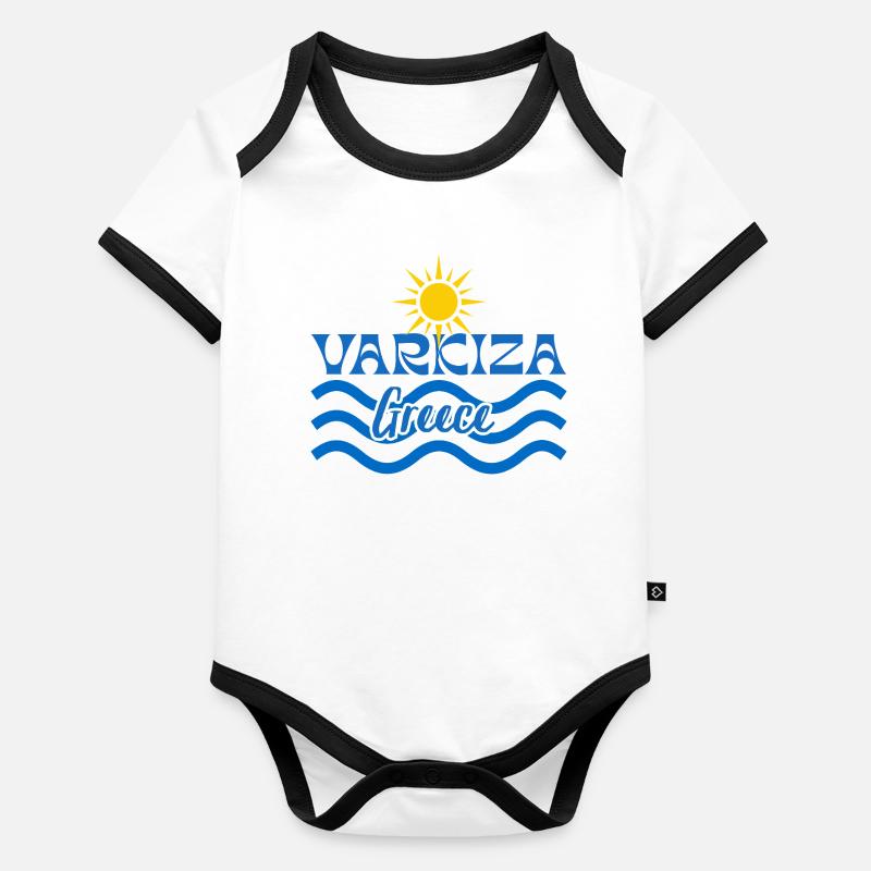Logo Varkiza Soleil et Vagues de mer Body Bébé bio contrasté manches courtes