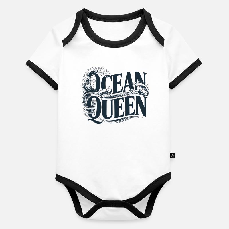 Ocean Queen - Waves Typography Design Organic Baby Contrasting Bodysuit