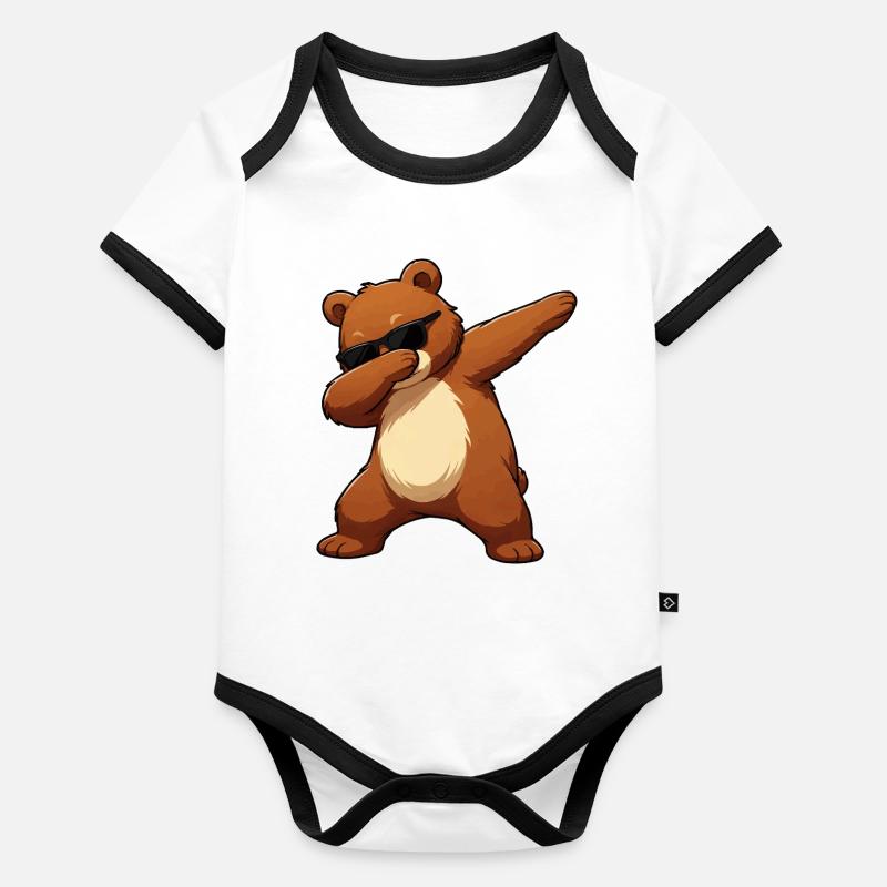 Dab Bär mit Sonnenbrille Baby Bio-Kurzarm-Kontrastbody