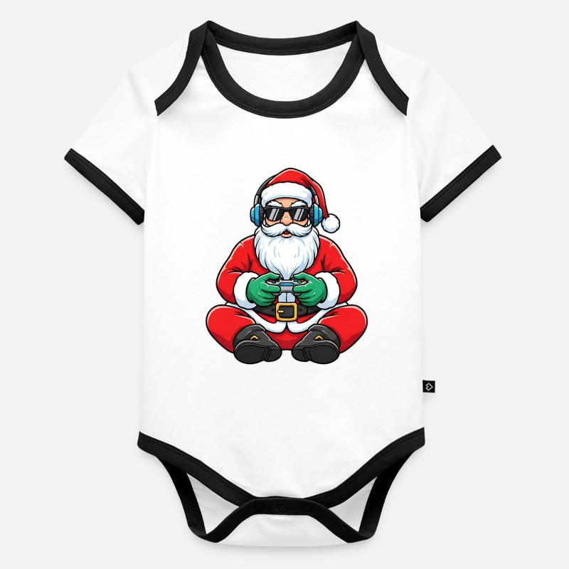 Gamer Weihnachtsmann Spielt Videospiel-Controller Baby Bio-Kurzarm-Kontrastbody