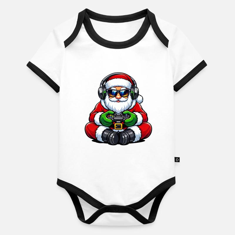 Gamer Weihnachtsmann Spielt Videospiel-Controller Baby Bio-Kurzarm-Kontrastbody