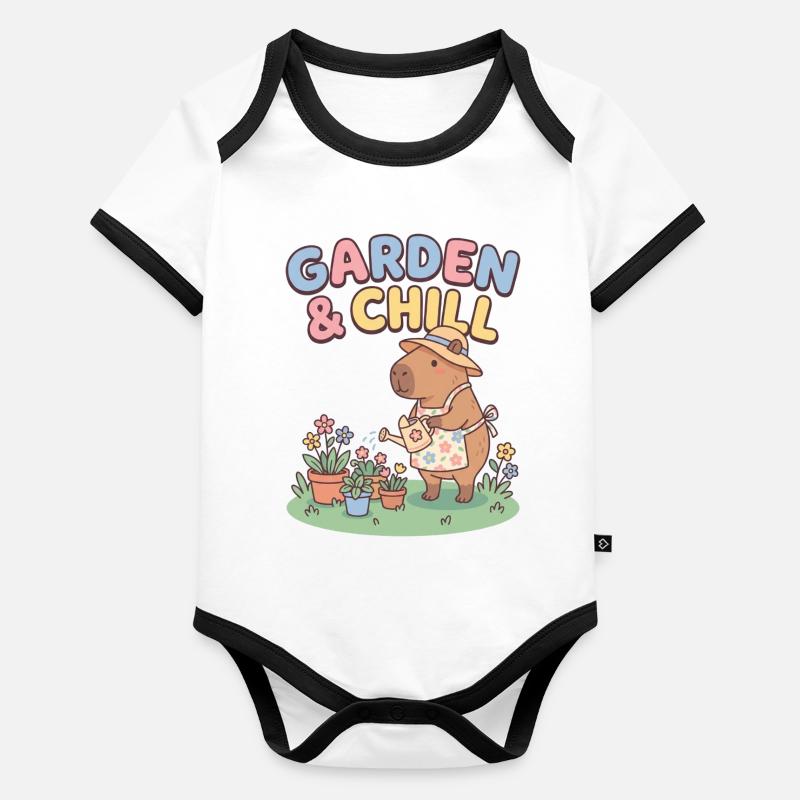 Garden & Chill Capybara Illustration Body Bébé bio contrasté manches courtes