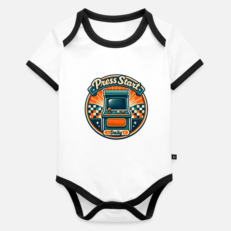 Appuyez sur Start | Arcade Rétro Daily Grind Body Bébé bio contrasté manches courtes