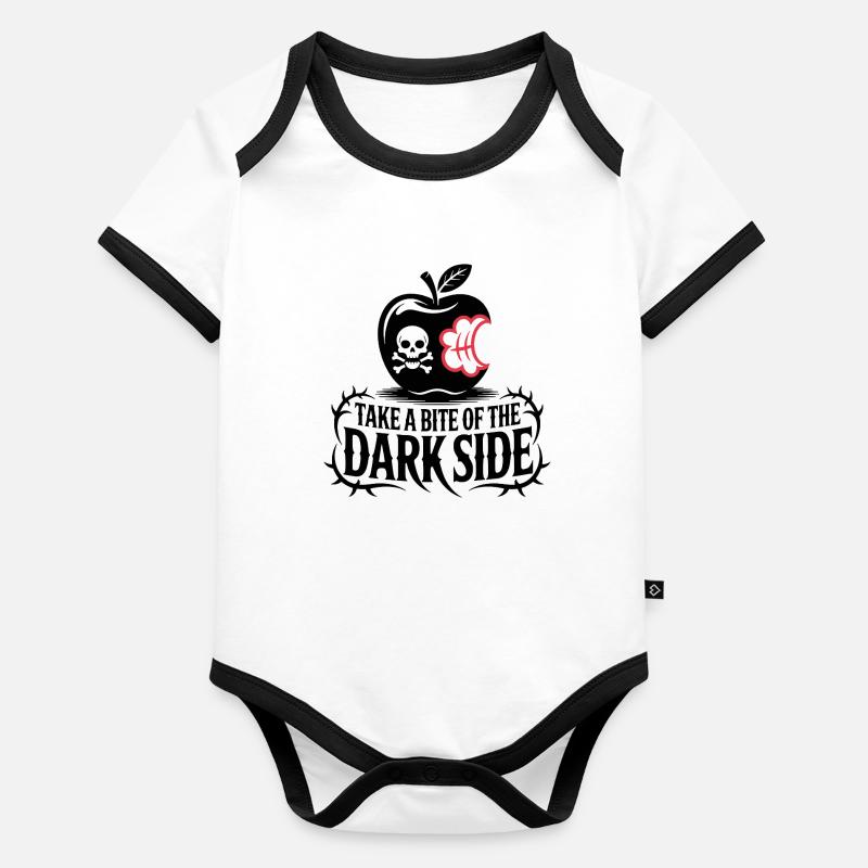 Dark Apple with Bite Design Organic Baby Contrasting Bodysuit