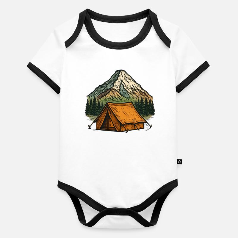 Mountain Tent Adventure Landscape Organic Baby Contrasting Bodysuit
