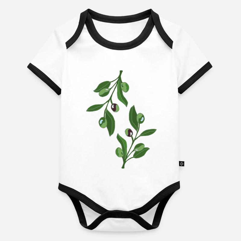 Illustration de la branche d’olivier verte élégante Body Bébé bio contrasté manches courtes