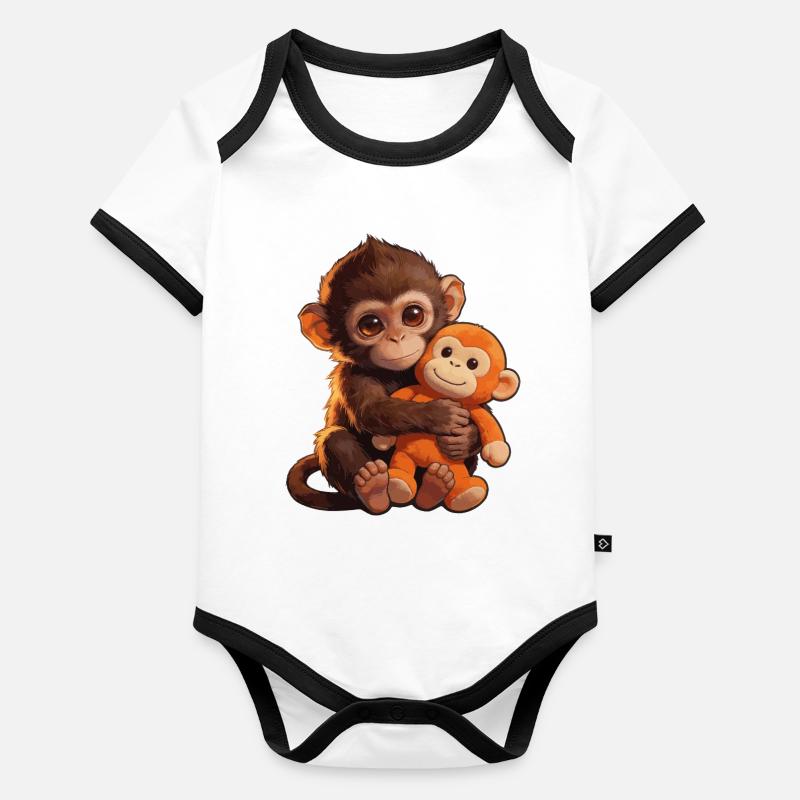 Petit singe mignon donne un coup de poing Coup de poing singe Body Bébé bio contrasté manches courtes