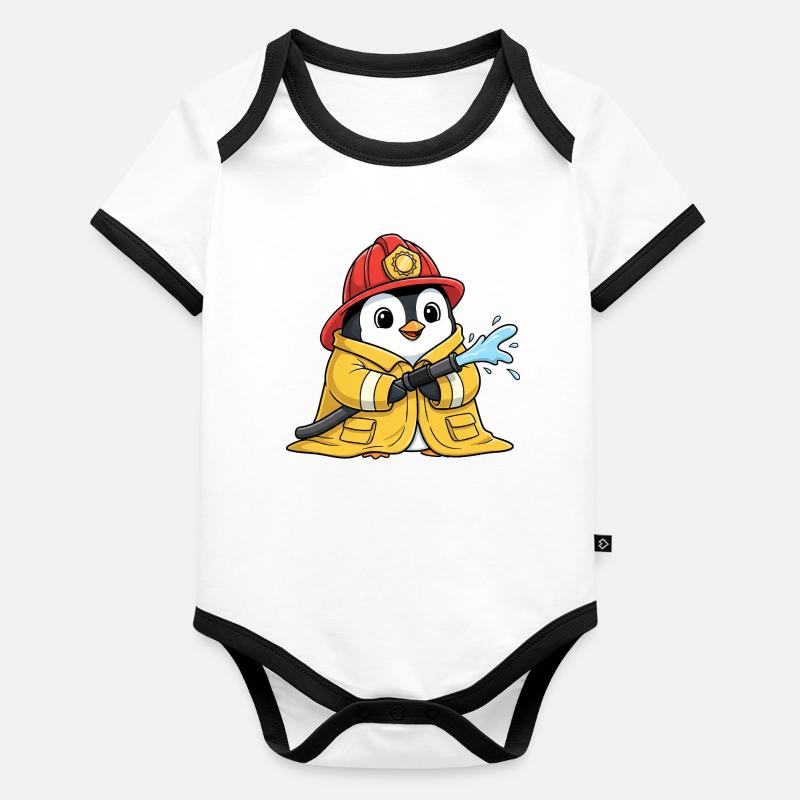 Molliger Pinguin Feuerwehrmann Freiwillige  Baby Bio-Kurzarm-Kontrastbody