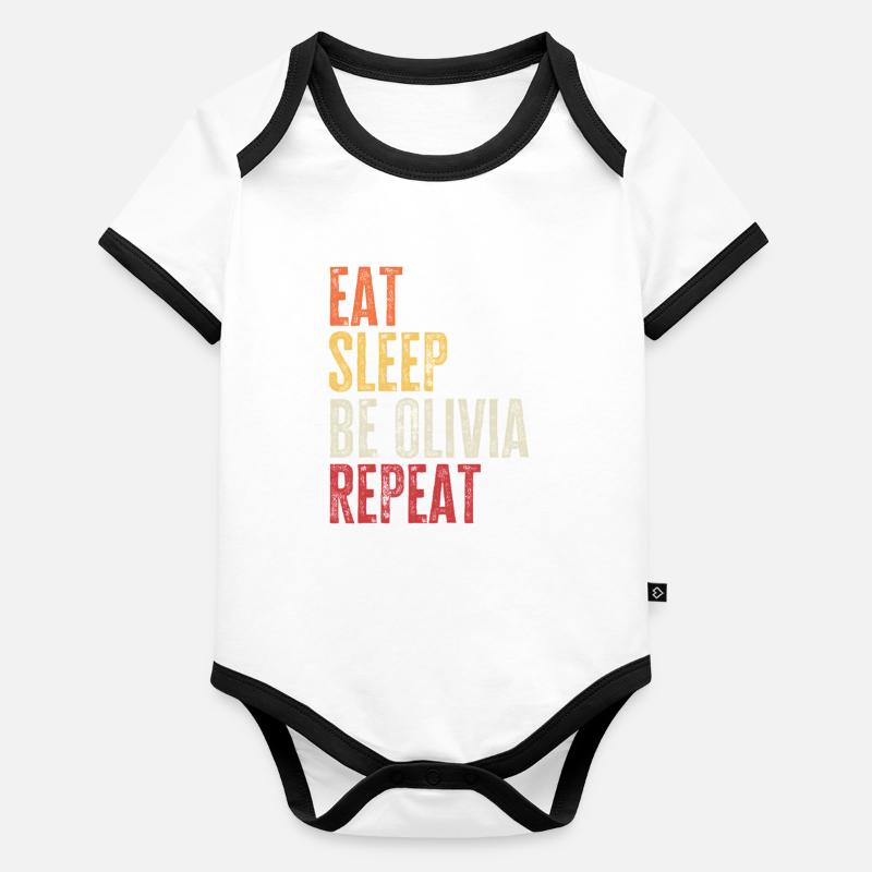 Iss, schlaf, sei Olivia, wiederhole Retro-Name Baby Bio-Kurzarm-Kontrastbody