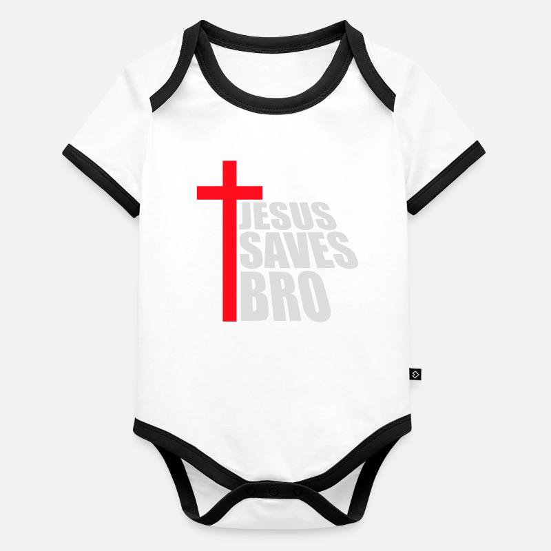 Jesus Saves Bro Lustig Religiös Spruch Glaube Logo Baby Bio-Kurzarm-Kontrastbody