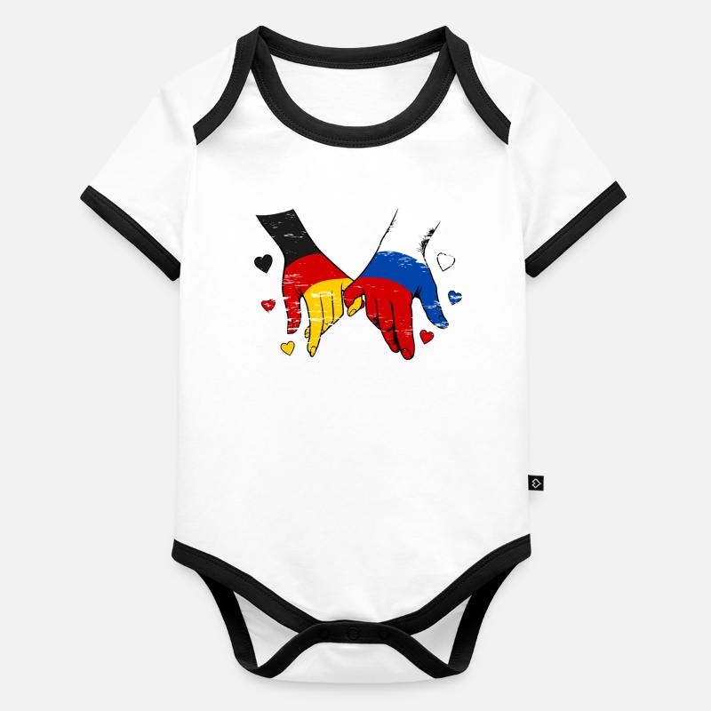 Le drapeau Allemagne-Russie se tenant la main Body Bébé bio contrasté manches courtes