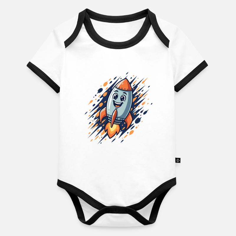 Design de dessin animé Rocket Funny Body Bébé bio contrasté manches courtes