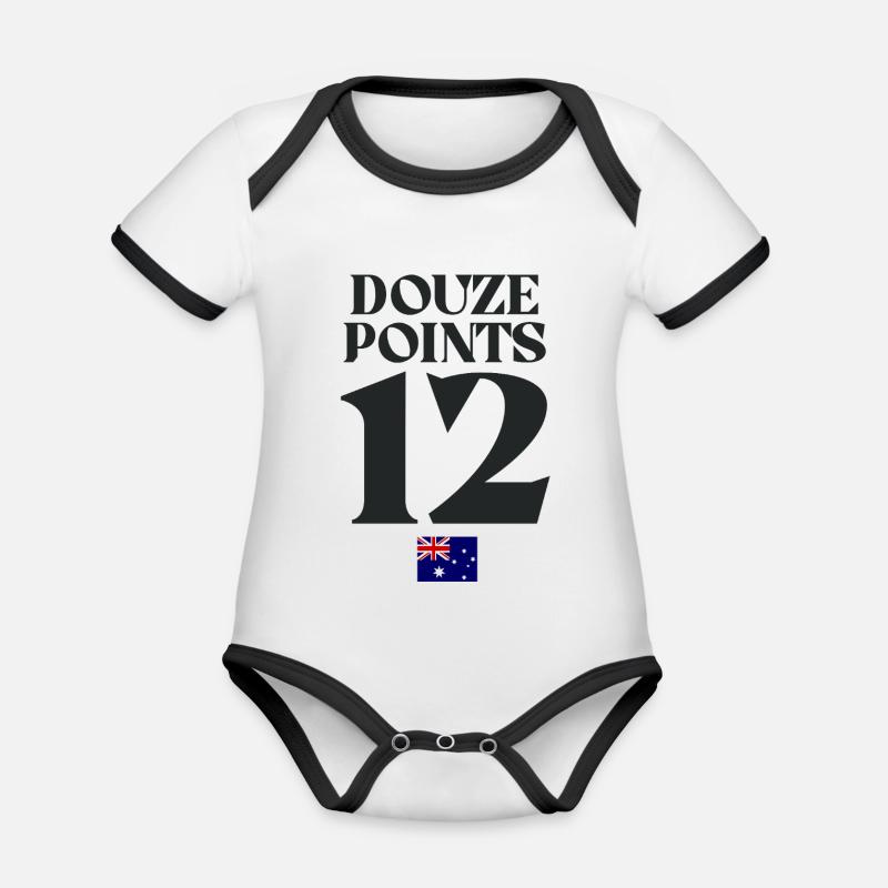 Twelve Points Australia Eurovision  - Organic Baby Contrasting Bodysuit - white/black