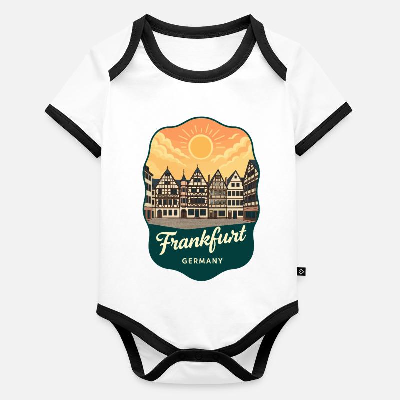 Frankfurt Romer Retro Sunset Reiseabzeichen Baby Bio-Kurzarm-Kontrastbody