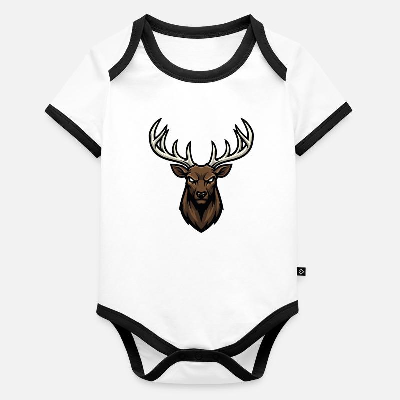Cerf Alpha Regard Féroce Logo Mascotte Stag Body Bébé bio contrasté manches courtes
