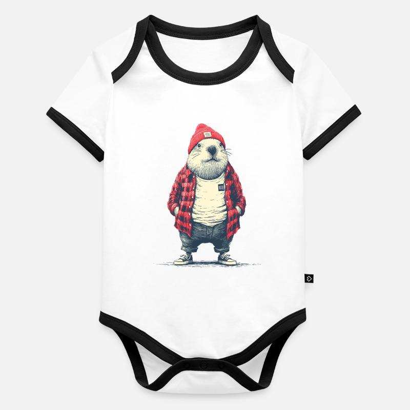 Beaver in red plaided jacket Organic Baby Contrasting Bodysuit