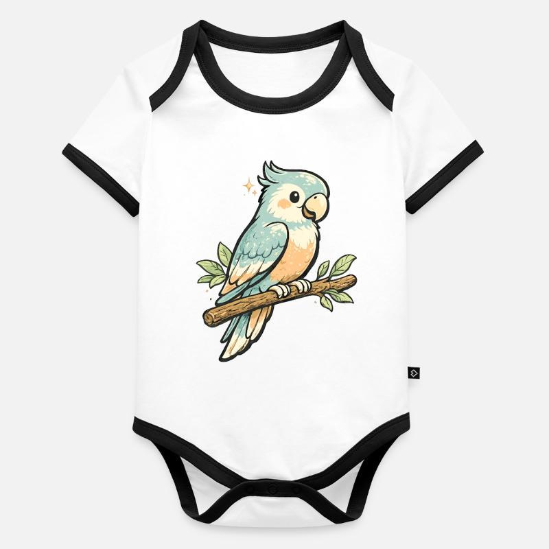 Pastellpapagei auf Ast – Vintage Stil Baby Bio-Kurzarm-Kontrastbody