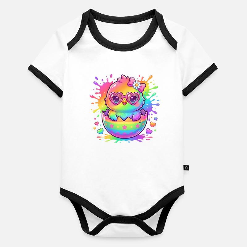 Pâques Pâques Petit Poussin de Pâques Coloré Arc-en-ciel Body Bébé bio contrasté manches courtes