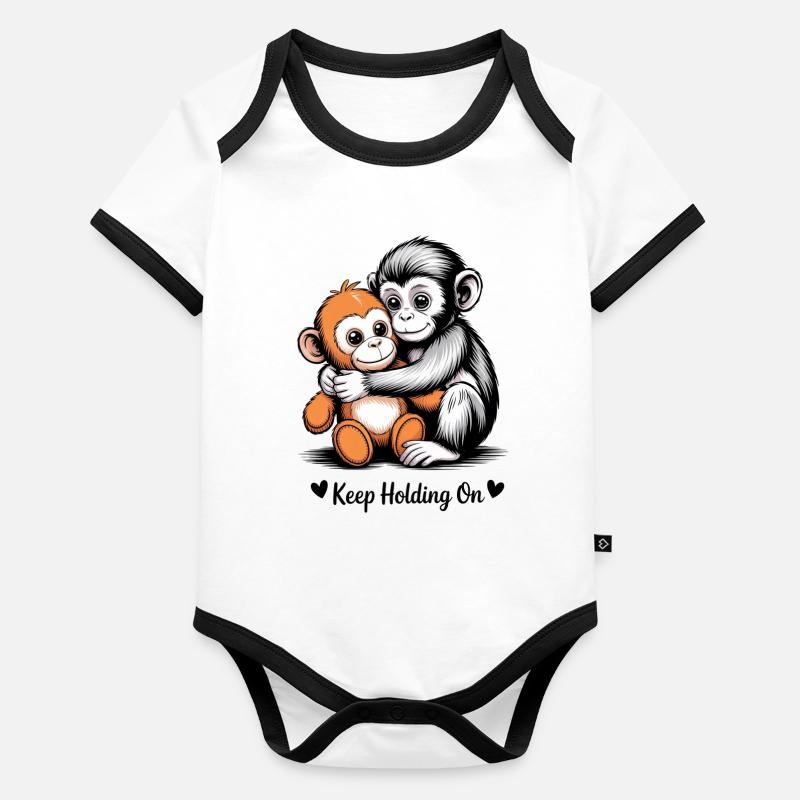 Continue de tenir bon, câlin de singe Body Bébé bio contrasté manches courtes