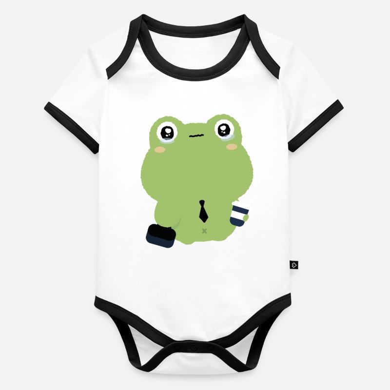 Tired Office Frog in Tie Organic Baby Contrasting Bodysuit