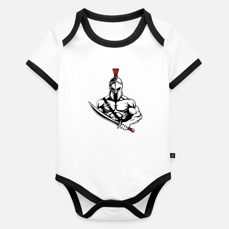 Spartiate Gladiateur Épée Mascotte Spartan Gym Body Bébé bio contrasté manches courtes