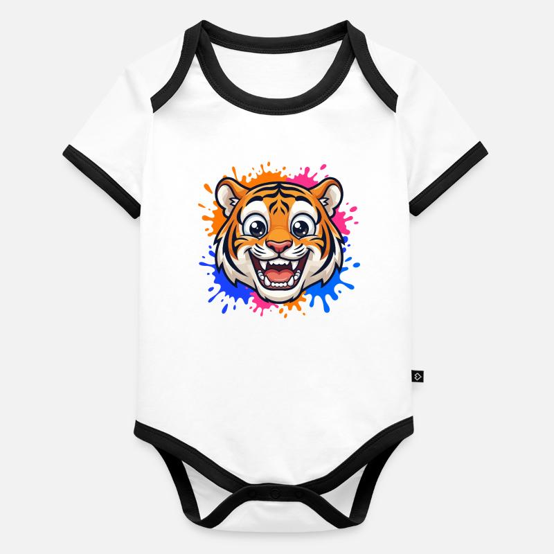 Lachender Tiger Farbklecks Baby Bio-Kurzarm-Kontrastbody