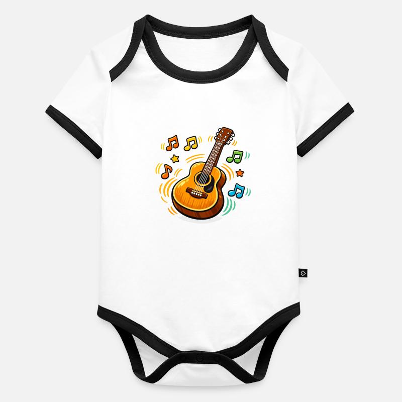 Bunte Gitarre mit Musiknoten Baby Bio-Kurzarm-Kontrastbody
