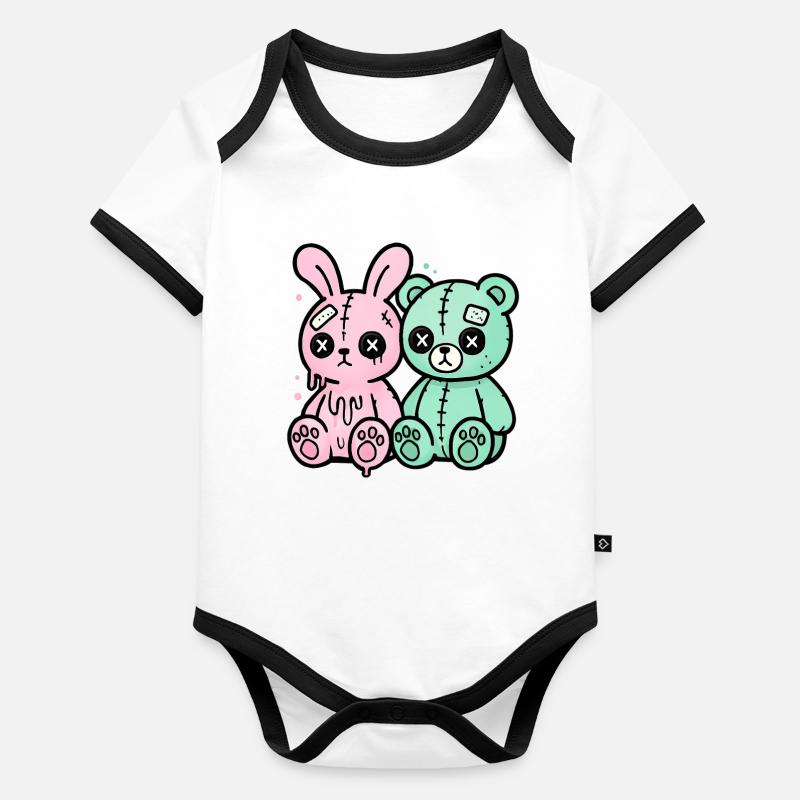 Poupée animale d’horreur Gothique Gothique Weirdcore Body Bébé bio contrasté manches courtes