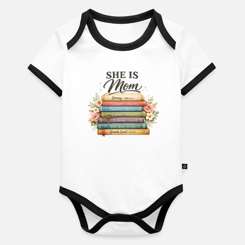 Bibelvers, Mama-Shirt – Stark, Schön, Auserwählt, Baby Bio-Kurzarm-Kontrastbody