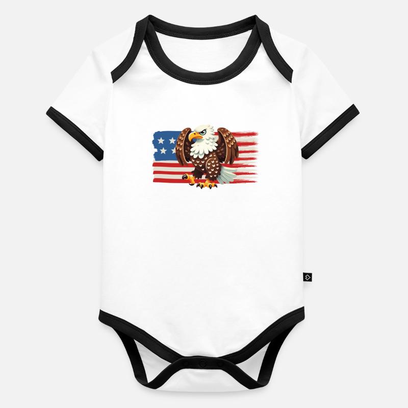 Aigle de la Liberté sur le drapeau américain Body Bébé bio contrasté manches courtes