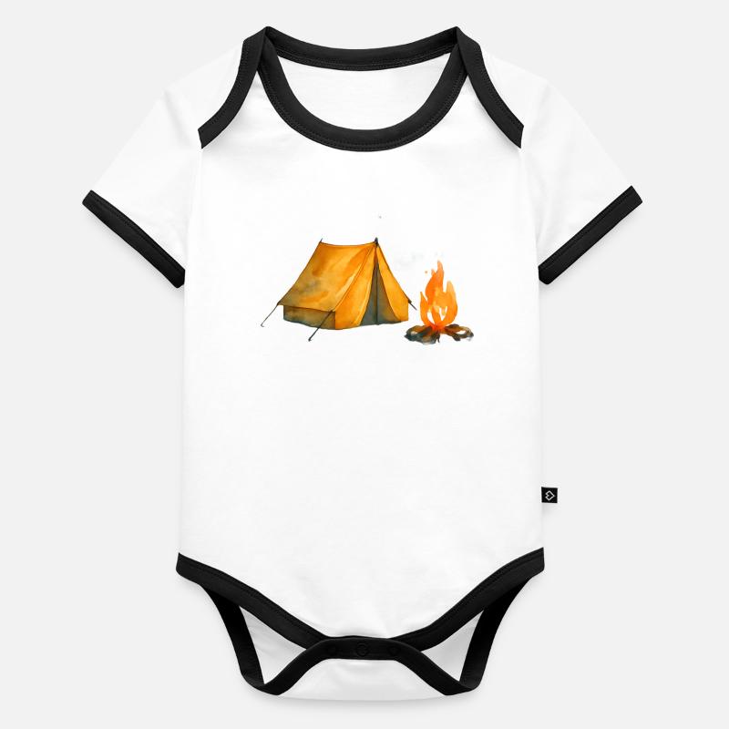 Camp Aventure Tente & Feu Body Bébé bio contrasté manches courtes