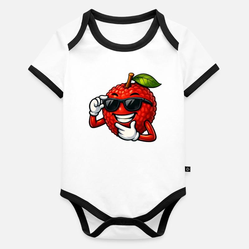 Dessin animé Cool Lychee Estival Fruit Fruit Body Bébé bio contrasté manches courtes